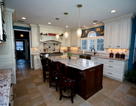 Dark Island with Painted Perimeter Cabinets